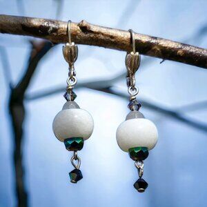 White Stone with Czech and Swarovski Crystal Accent Earrings